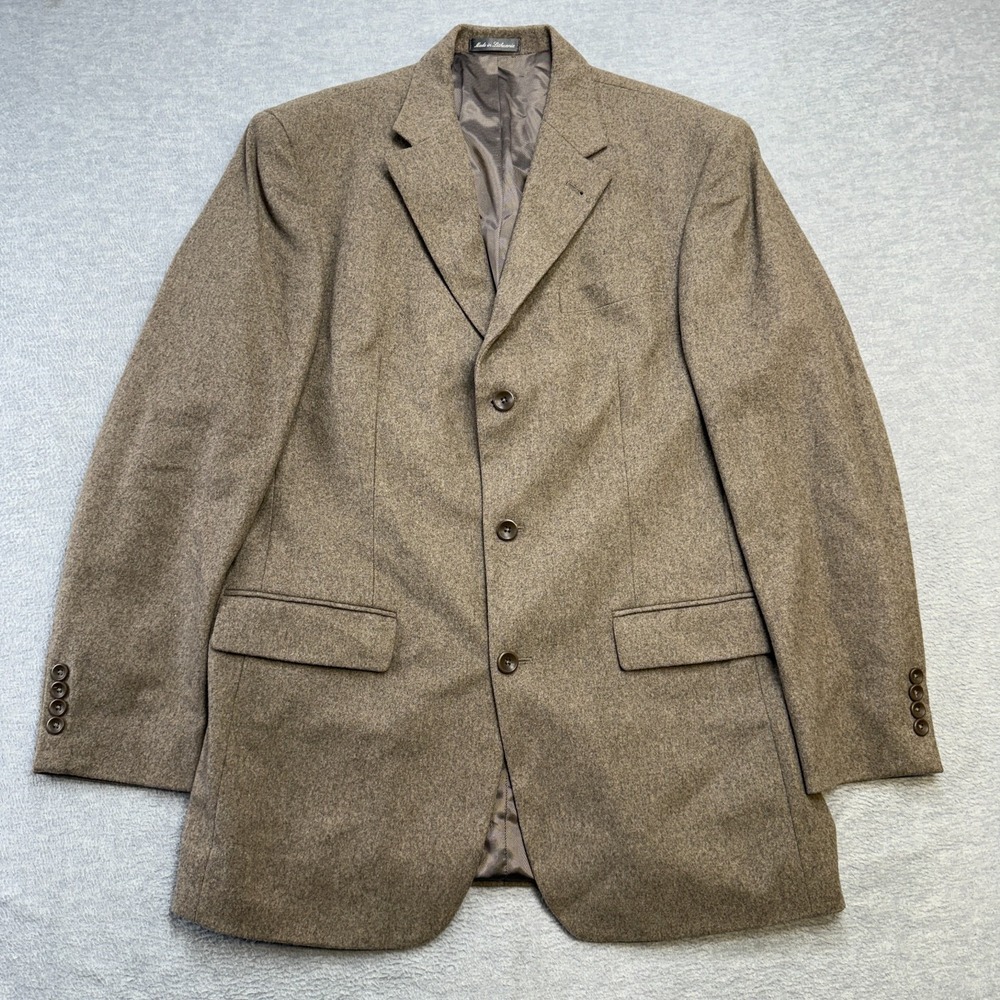 Oscar De La Renta Blazer Mens 42L Brown Wool Cashmere Jacket Three Button Coat